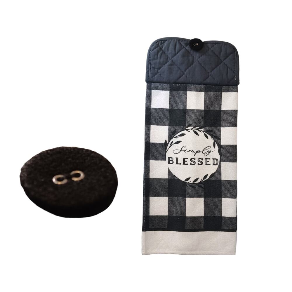 Simply Blessed Kitchen Towel Linens Farmhouse Black White Buffalo Check Country